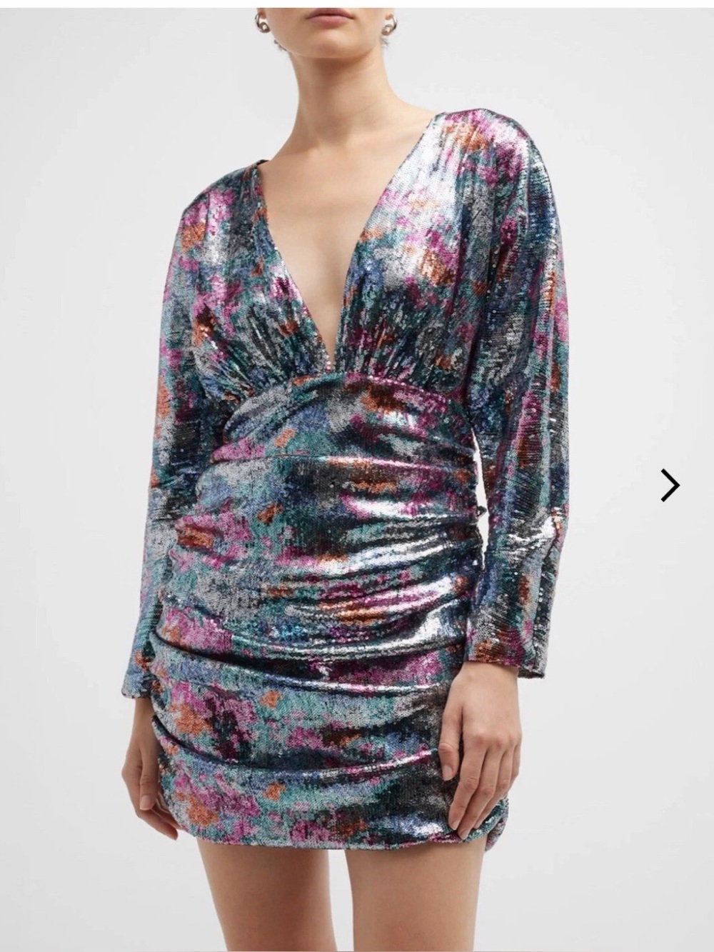 NWT Ramy Brook Auerbach Multicolor All Over Sequin  Ruched Mini Dress Sz  4 $795